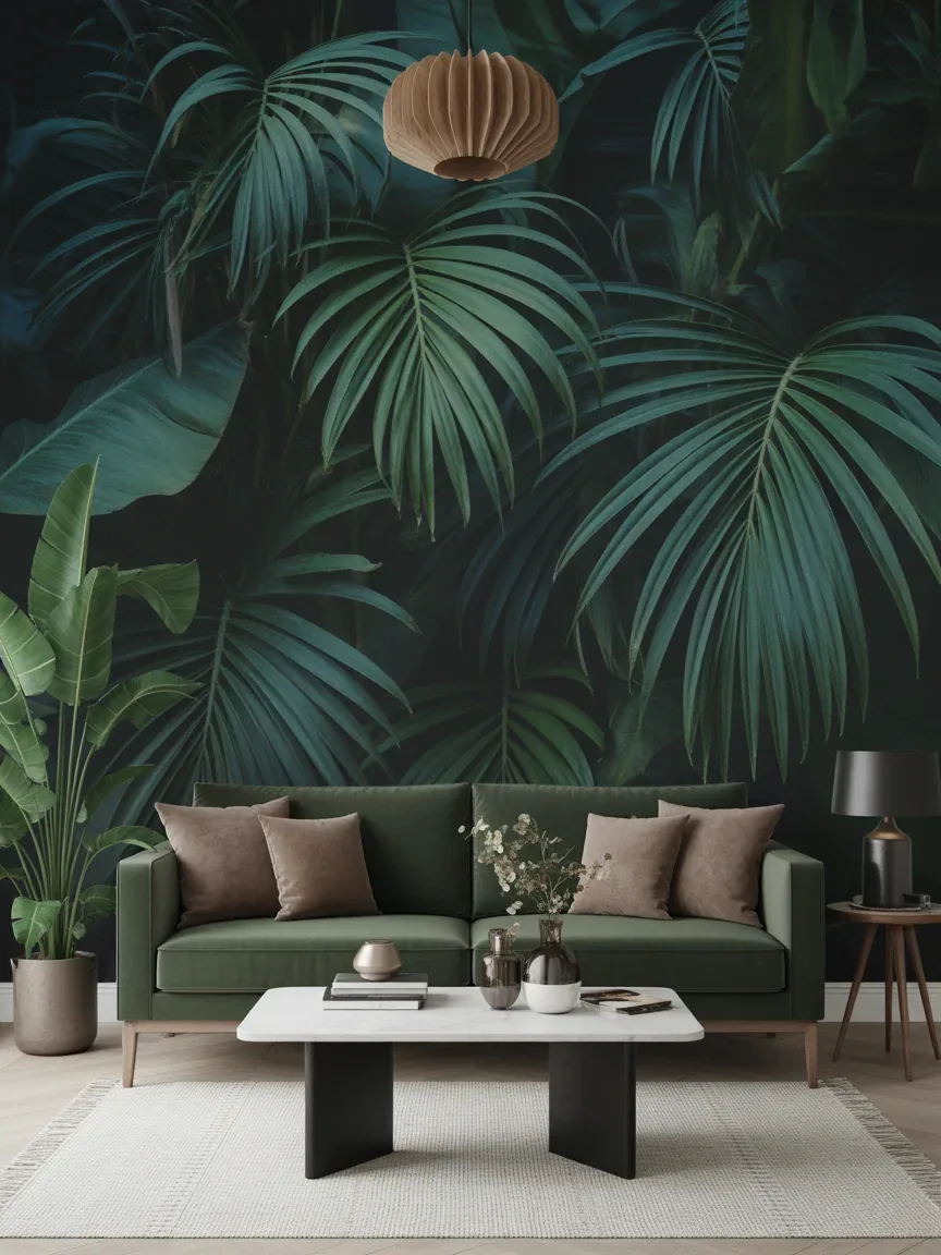 2. Moody Jungle Accent Wall Living Room 2. Moody Jungle Accent Wall Living Room