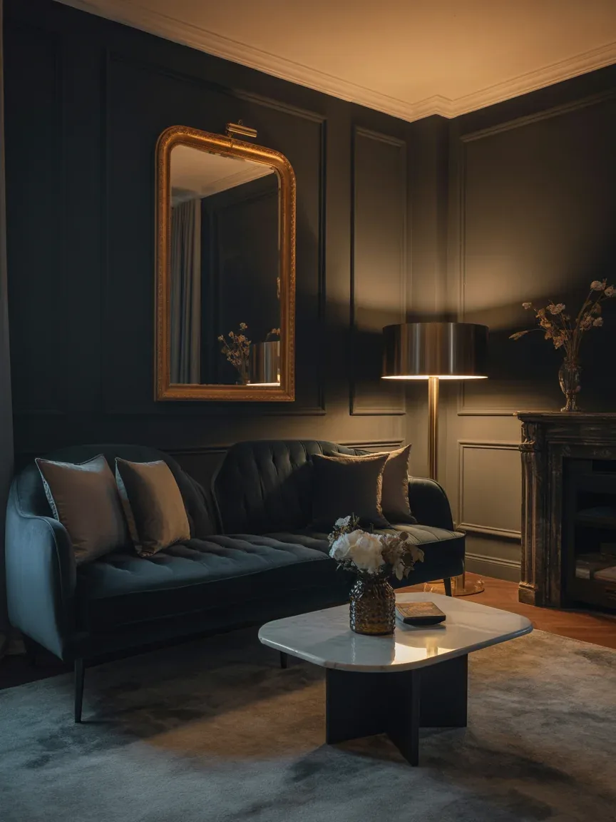 2. Moody Navy and Gold Luxe Lounge 2. Moody Navy and Gold Luxe Lounge