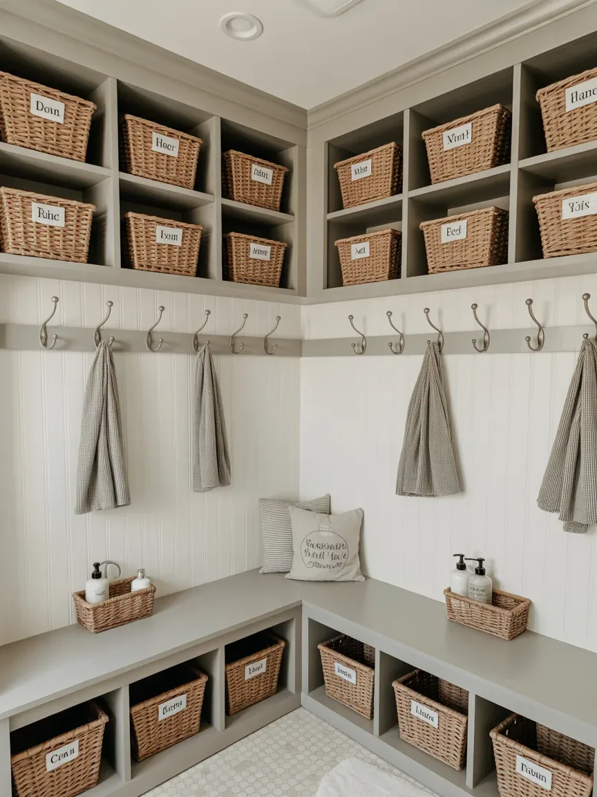 2. Mudroom-Inspired Bathroom With Built-In Cubbies 2. Mudroom-Inspired Bathroom With Built-In Cubbies