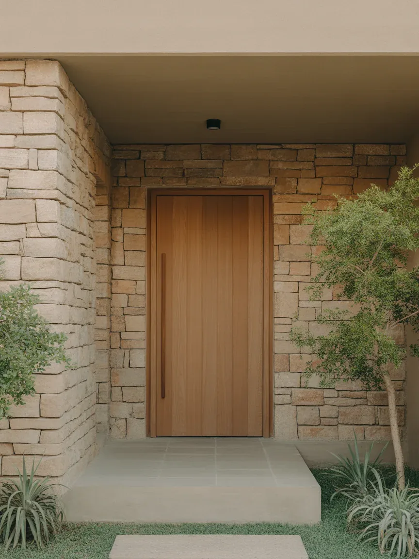 20. Natural Finish Door With Stone Surround 20. Natural Finish Door With Stone Surround