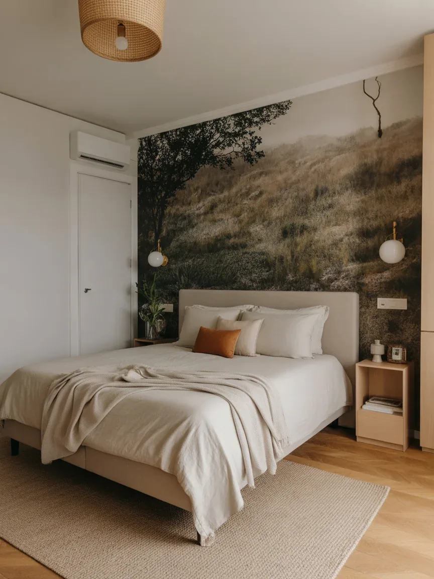 13. Nature-Inspired Accent Wall Bedroom 13. Nature-Inspired Accent Wall Bedroom