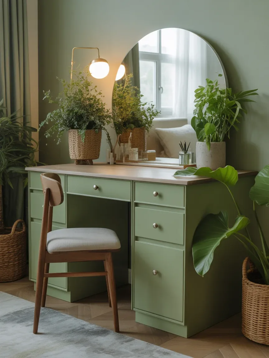 14. Nature-Inspired Green Vanity Space 14. Nature-Inspired Green Vanity Space