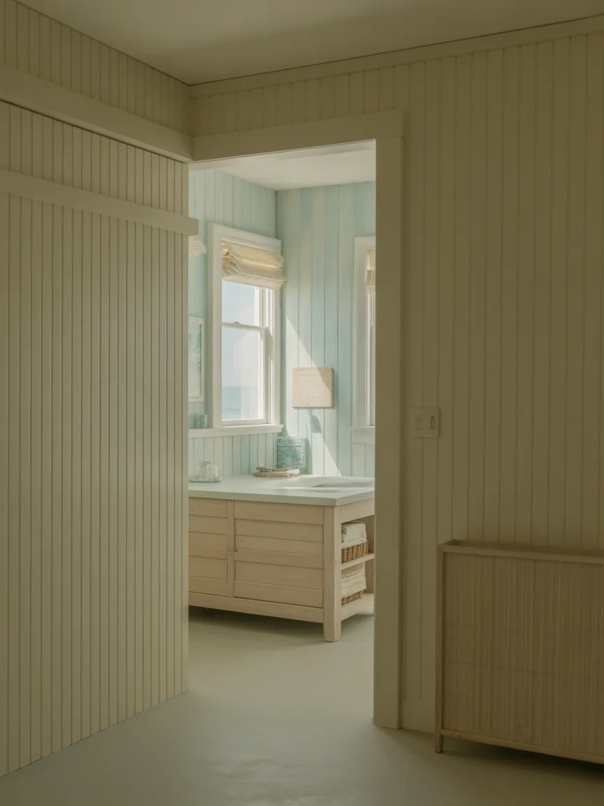 16. Neutral Coastal Bathroom With Soft Blues