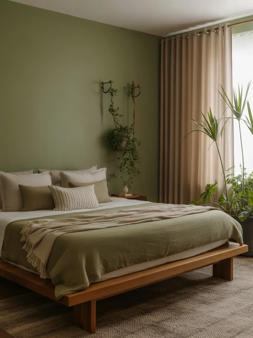 2. Olive Green Sanctuary With Natural Wood 2. Olive Green Sanctuary With Natural Wood