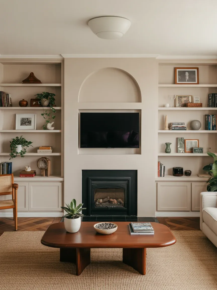 19. Open Shelving Around Fireplace and TV 19. Open Shelving Around Fireplace and TV