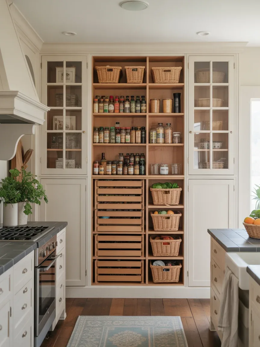 15. Pantry-Focused Country Kitchen With Built-In Storage 15. Pantry-Focused Country Kitchen With Built-In Storage