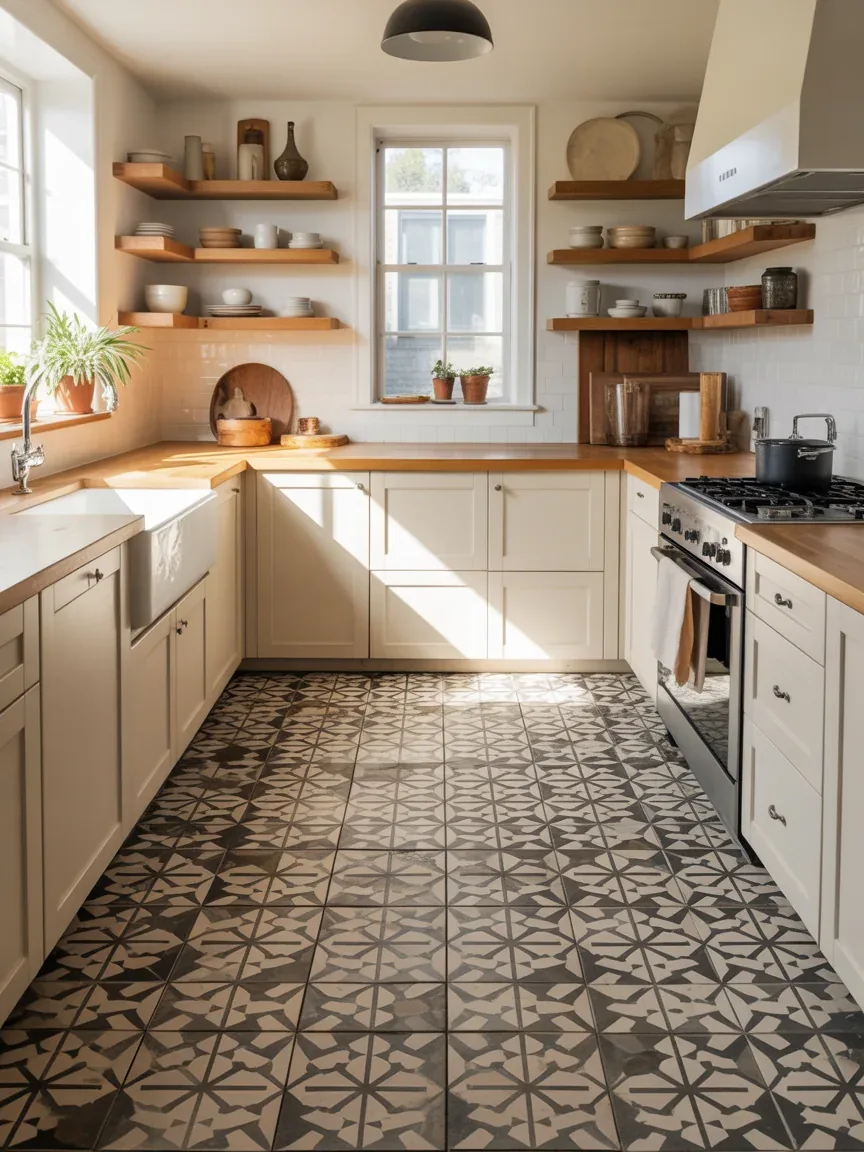 14. Patterned Cement Tile Statement Floor 14. Patterned Cement Tile Statement Floor