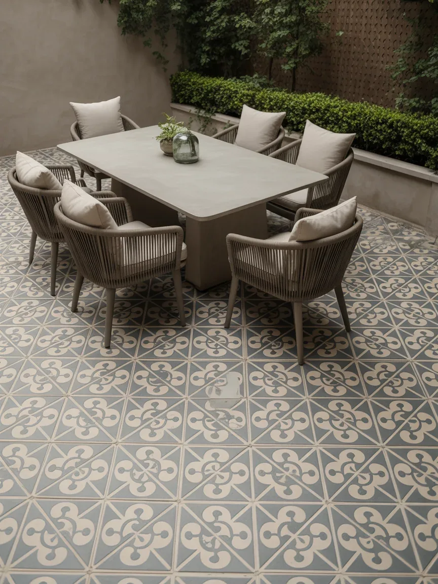 12. Patterned Tile-Inspired Paver Patio 12. Patterned Tile-Inspired Paver Patio