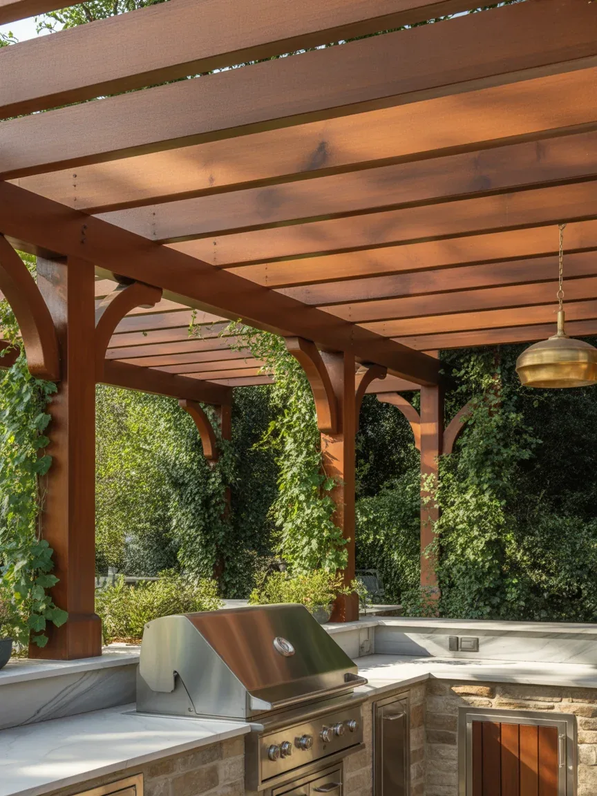 7. Pergola-Covered Outdoor Kitchen Retreat 7. Pergola-Covered Outdoor Kitchen Retreat