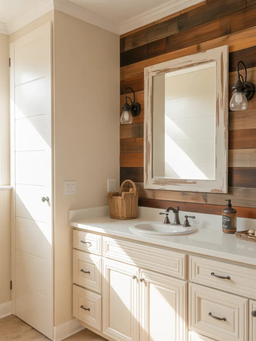 18. Reclaimed Wood Accent Wall Bathroom 18. Reclaimed Wood Accent Wall Bathroom