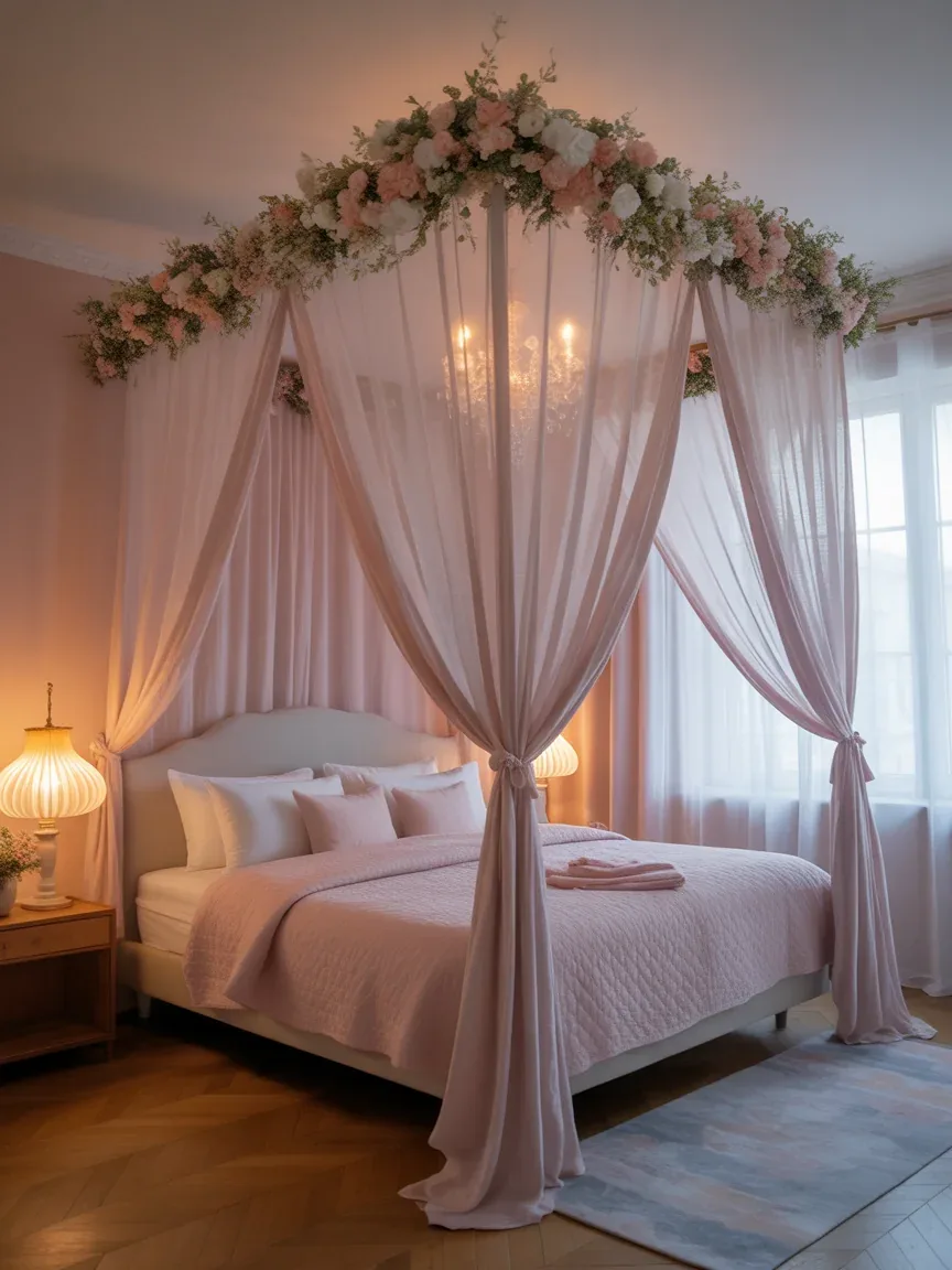 19. Romantic Bedroom With Floral Chandelier 19. Romantic Bedroom With Floral Chandelier