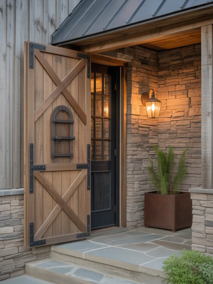5. Rustic Barn-Style Main Door 5. Rustic Barn-Style Main Door