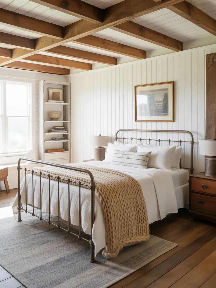 4. Rustic Beams and Breezy White Cottage Bedroom 4. Rustic Beams and Breezy White Cottage Bedroom