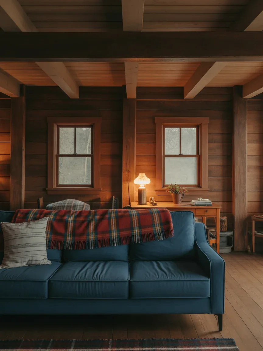 19. Rustic Cabin Style With Deep Blue Comfort 19. Rustic Cabin Style With Deep Blue Comfort