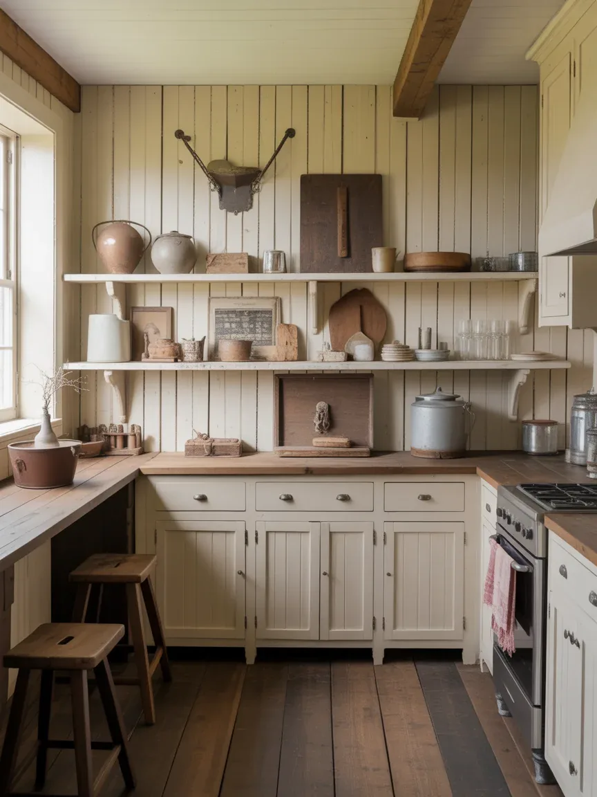 12. Rustic Colonial Kitchen With Plank Walls 12. Rustic Colonial Kitchen With Plank Walls
