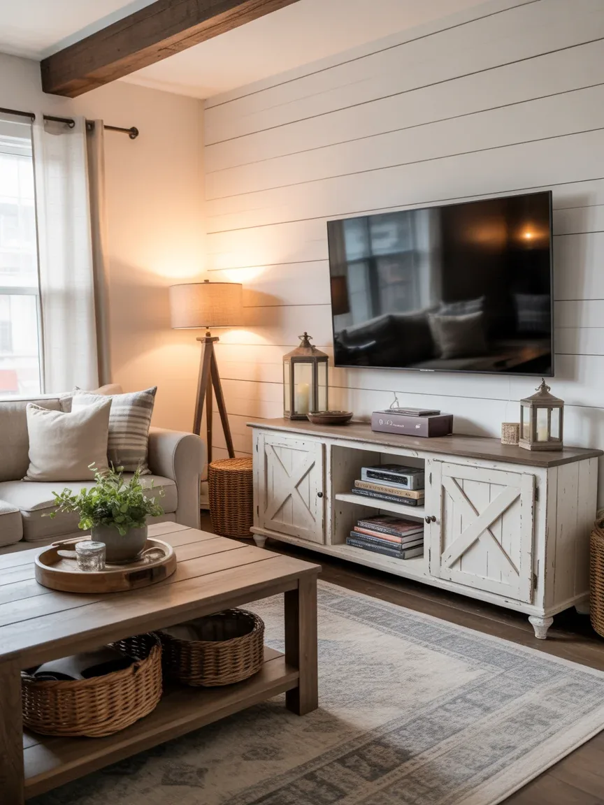 15. Rustic Farmhouse Media Wall 15. Rustic Farmhouse Media Wall