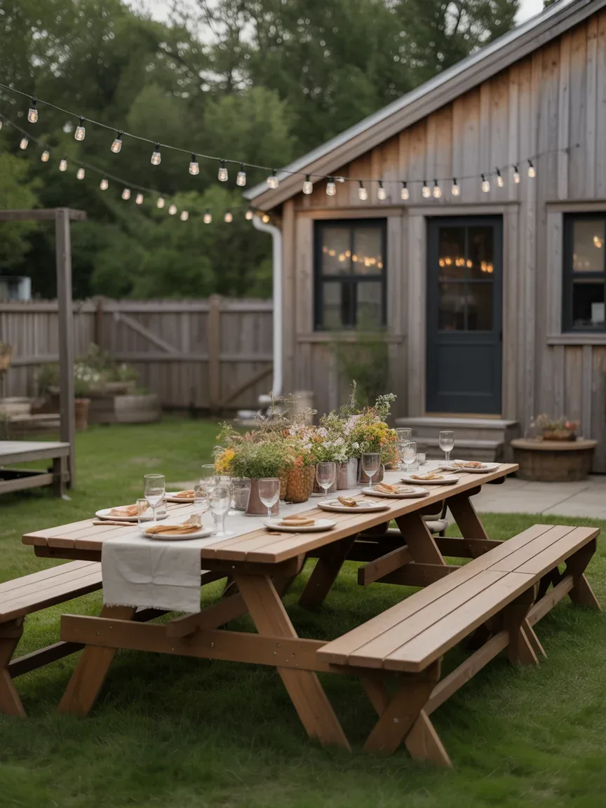 15. Rustic Farmhouse Picnic Patio 15. Rustic Farmhouse Picnic Patio
