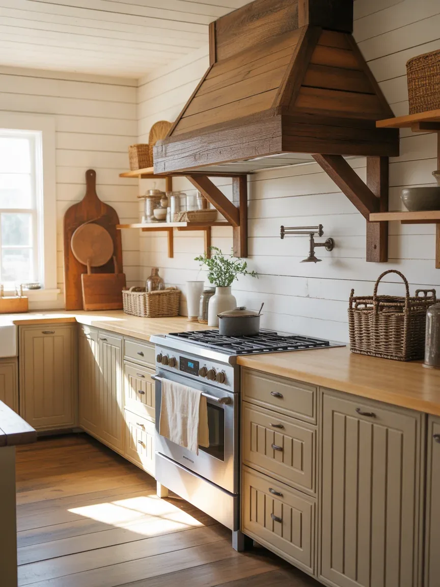 3. Rustic Farmhouse With Wood Beam Hood 3. Rustic Farmhouse With Wood Beam Hood