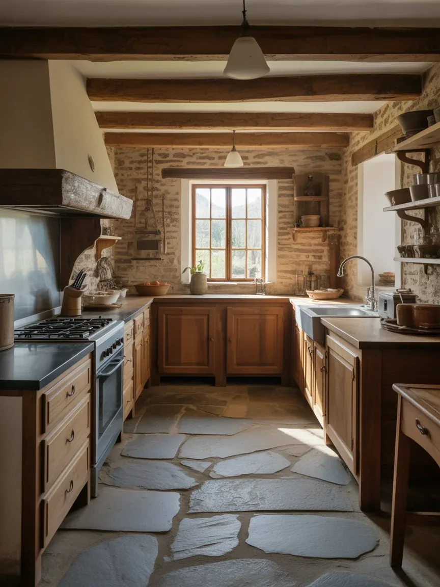 23. Rustic Flagstone Farmhouse Kitchen Floor 23. Rustic Flagstone Farmhouse Kitchen Floor
