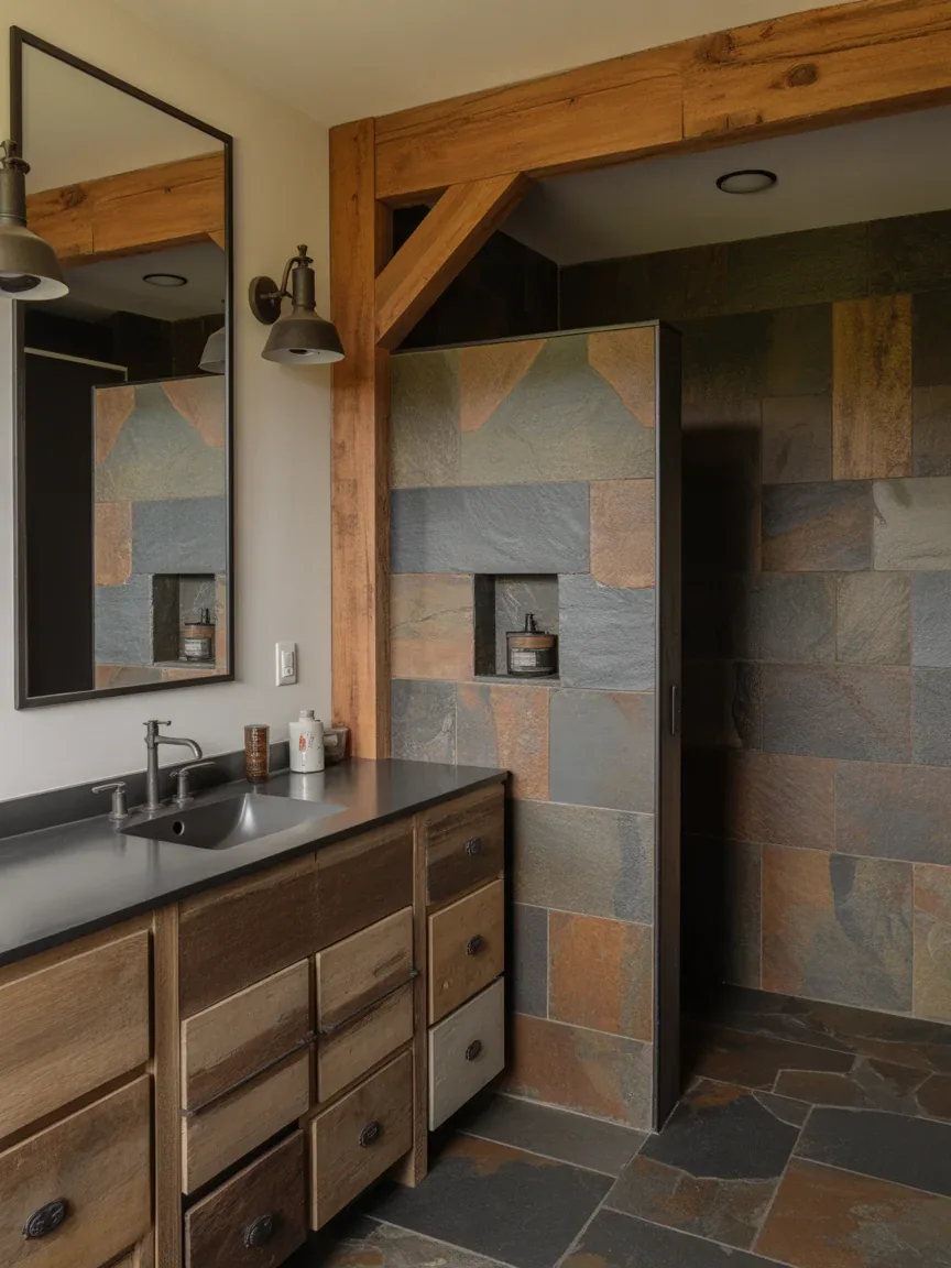 4. Rustic Modern Bathroom With Reclaimed Wood And Slate 4. Rustic Modern Bathroom With Reclaimed Wood And Slate