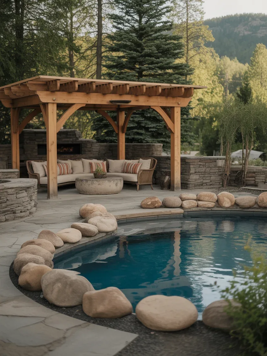 8. Rustic Natural Stone Pool With Mountain Lodge Energy 8. Rustic Natural Stone Pool With Mountain Lodge Energy