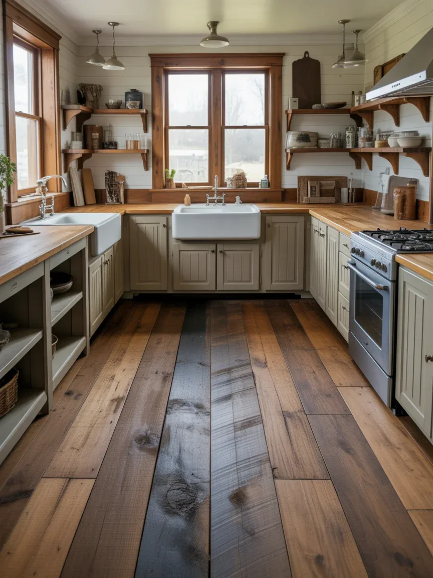 2. Rustic Reclaimed Barnwood Floor Kitchen 2. Rustic Reclaimed Barnwood Floor Kitchen