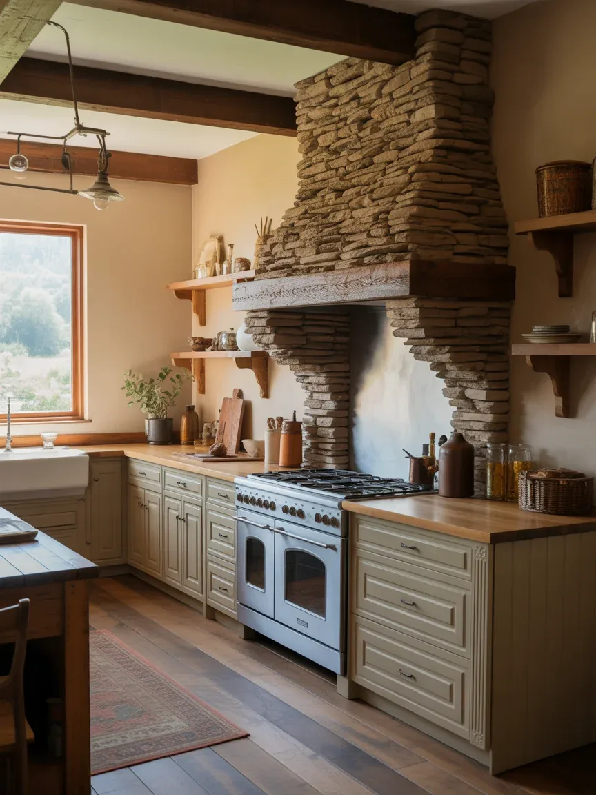 23. Rustic Stone Chimney Hood 23. Rustic Stone Chimney Hood