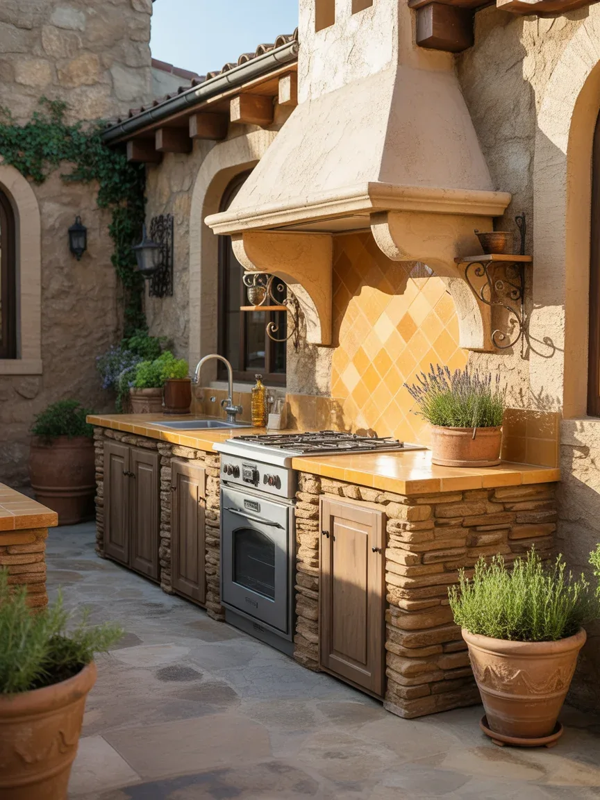 9. Rustic Stone Courtyard Kitchen 9. Rustic Stone Courtyard Kitchen