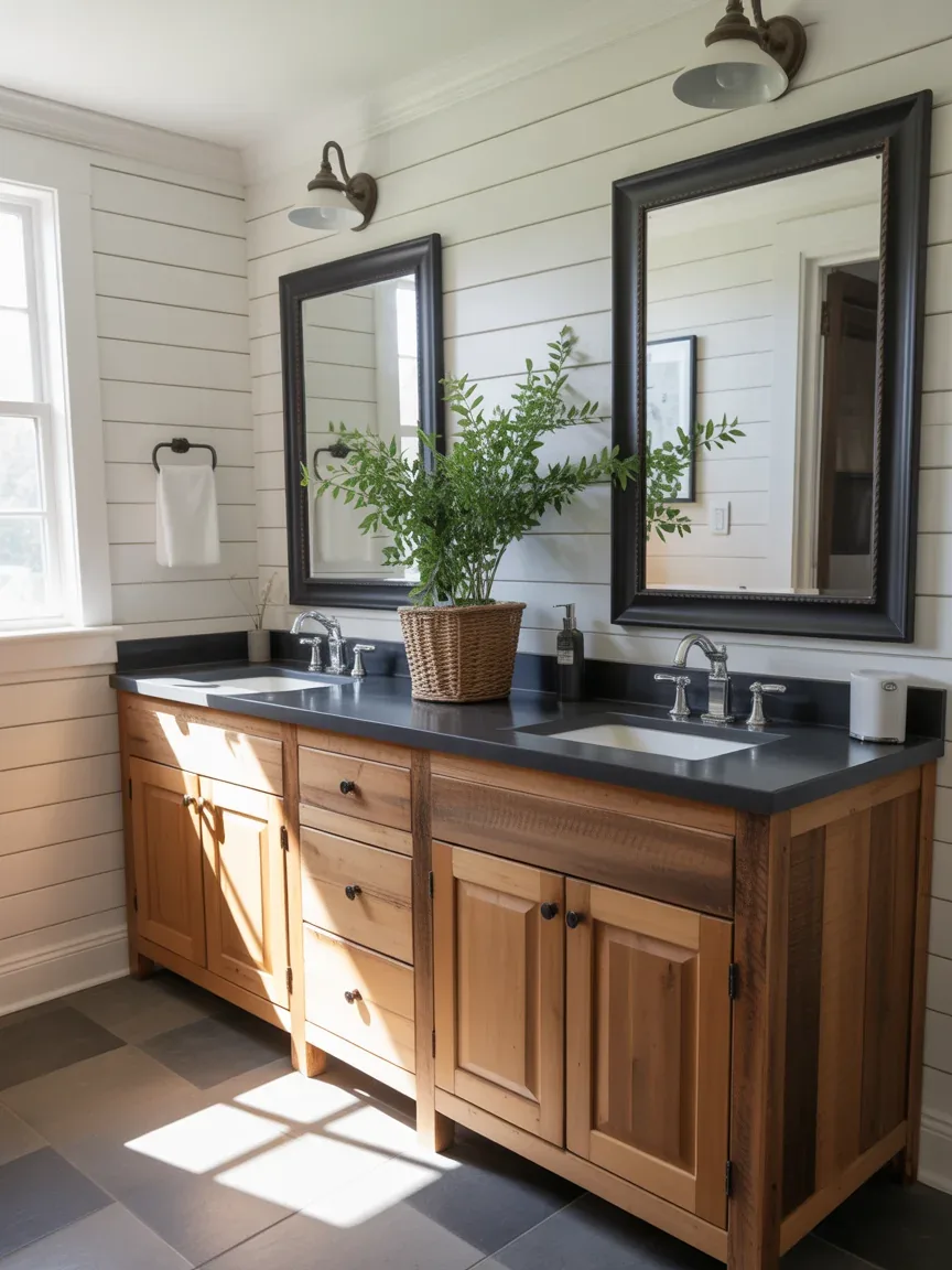 4. Rustic Wood Vanity With Double Sinks 4. Rustic Wood Vanity With Double Sinks