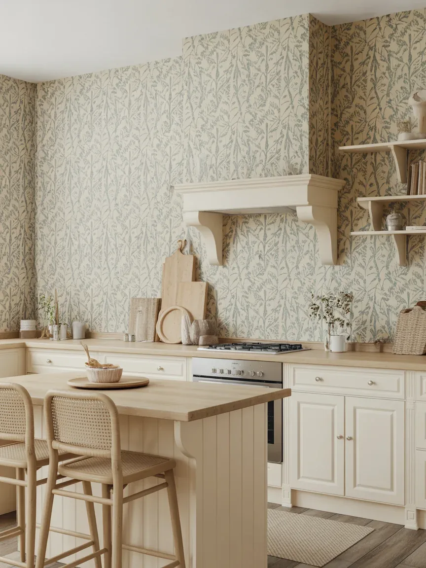 11. Sage Green Leaf Pattern Kitchen 11. Sage Green Leaf Pattern Kitchen
