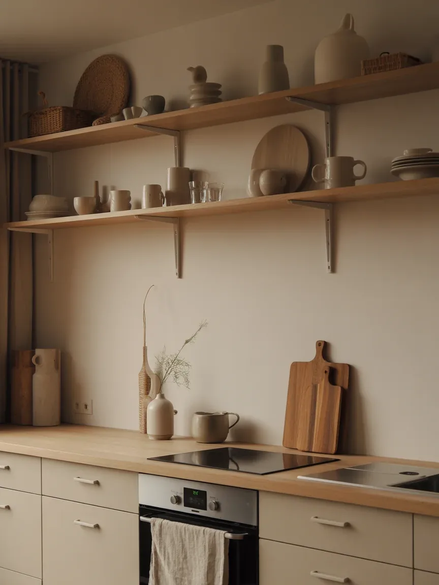 4. Scandinavian Calm With Light Wood Shelves 4. Scandinavian Calm With Light Wood Shelves