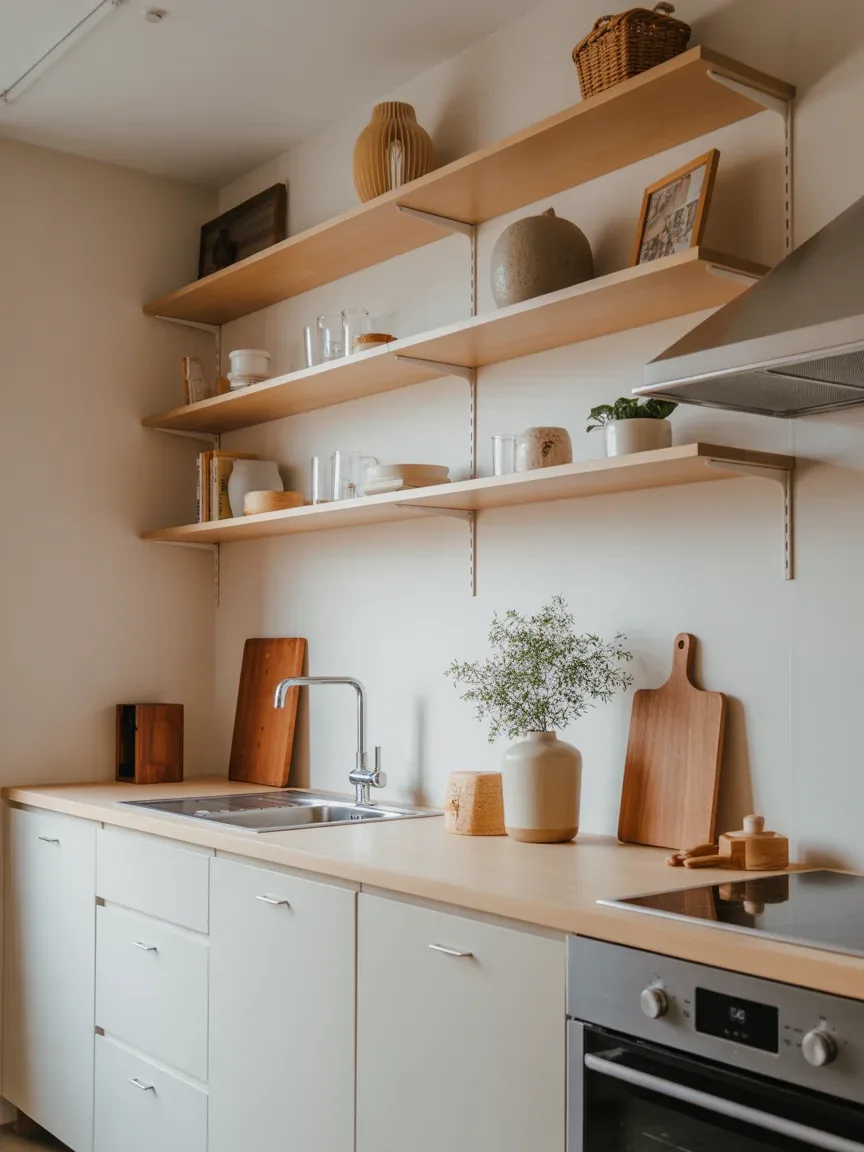 4. Scandinavian Kitchen With Light Wood Shelving 4. Scandinavian Kitchen With Light Wood Shelving