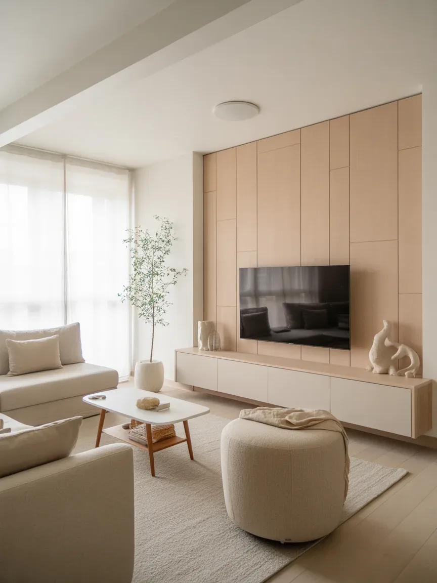 6. Scandinavian Soft Neutral Media Wall 6. Scandinavian Soft Neutral Media Wall