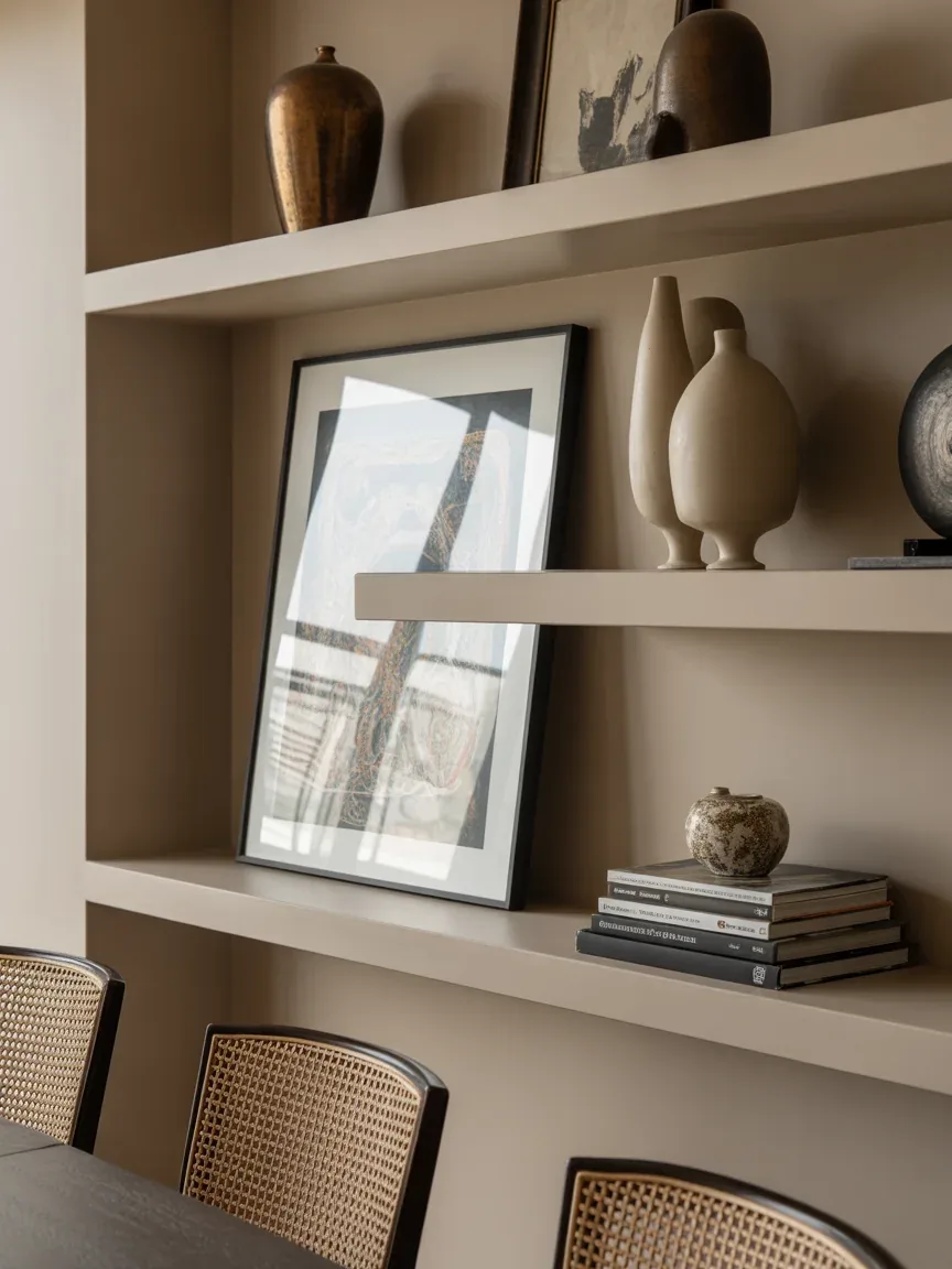 9. Shelf Styling With Oversized Art Layering 9. Shelf Styling With Oversized Art Layering