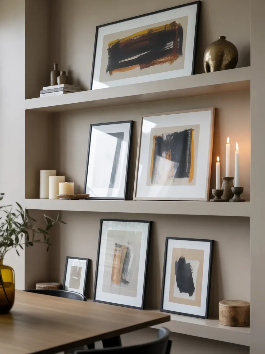 8. Shelf Styling With Oversized Artwork Layering 8. Shelf Styling With Oversized Artwork Layering