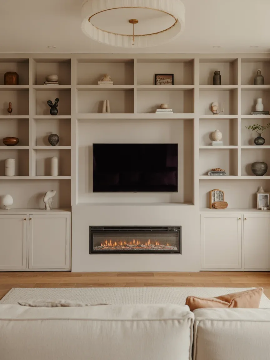 1. Sleek Built-In Wall With Centered Fireplace and TV 1. Sleek Built-In Wall With Centered Fireplace and TV