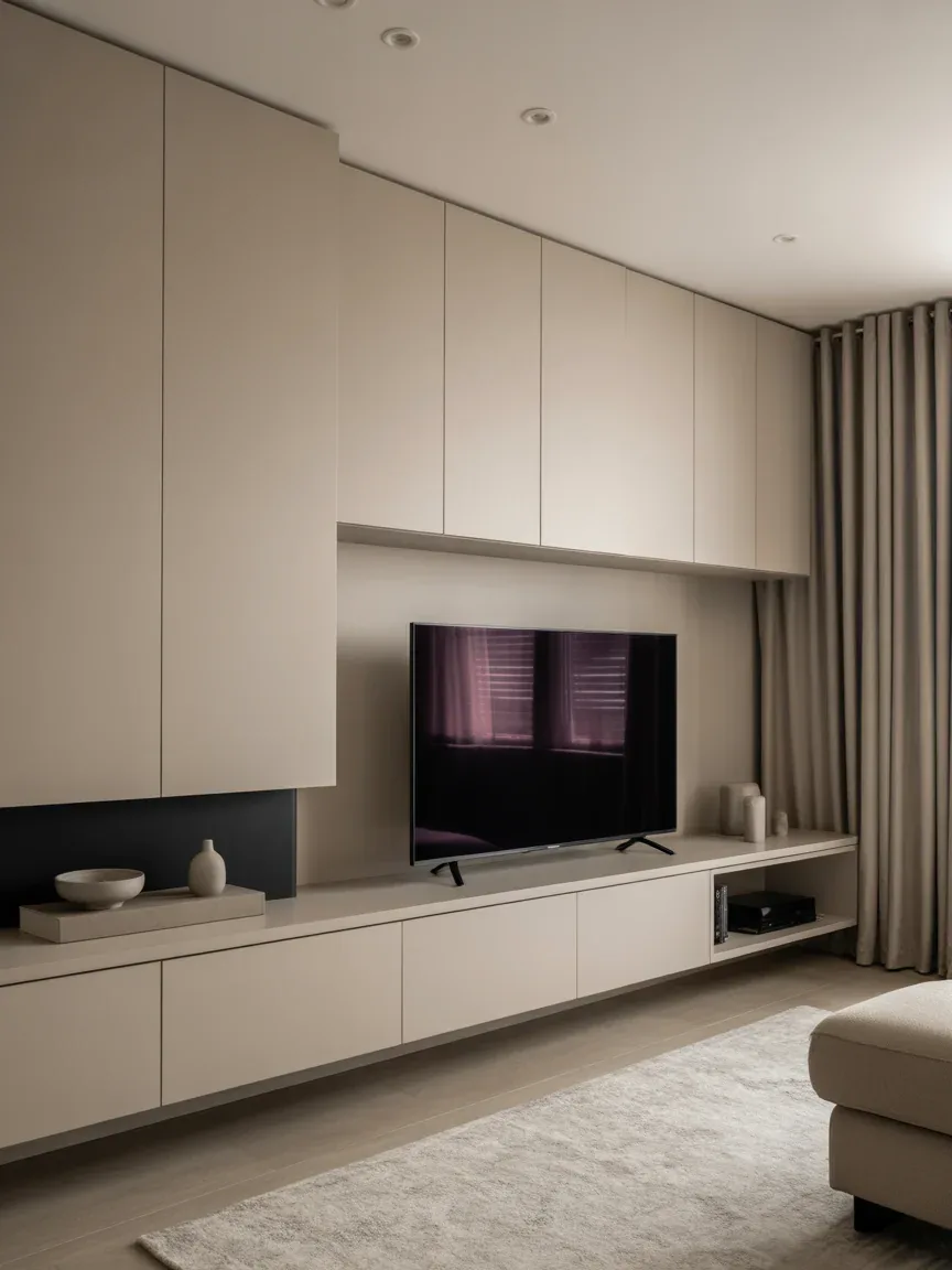 1. Sleek Minimalist Media Wall With Hidden Storage 1. Sleek Minimalist Media Wall With Hidden Storage