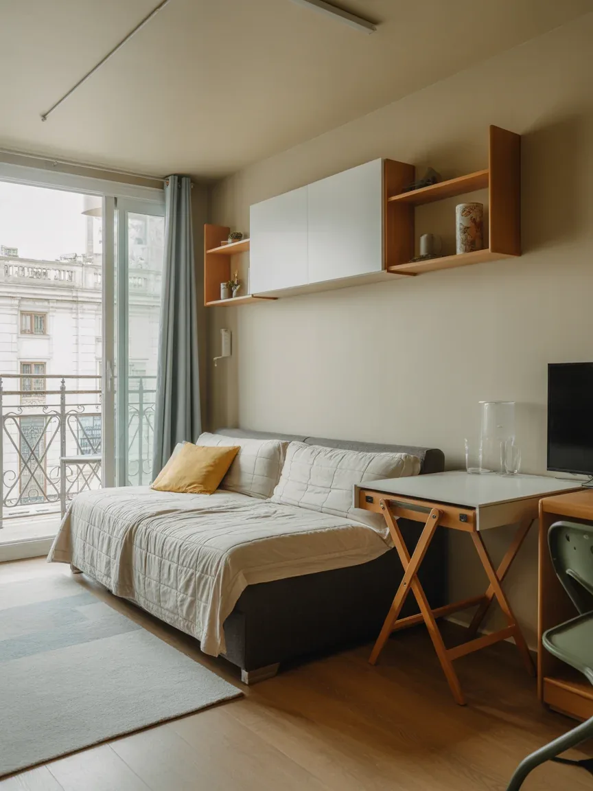 19. Small Space Studio Living Room With Dual Purpose Storage 19. Small Space Studio Living Room With Dual Purpose Storage