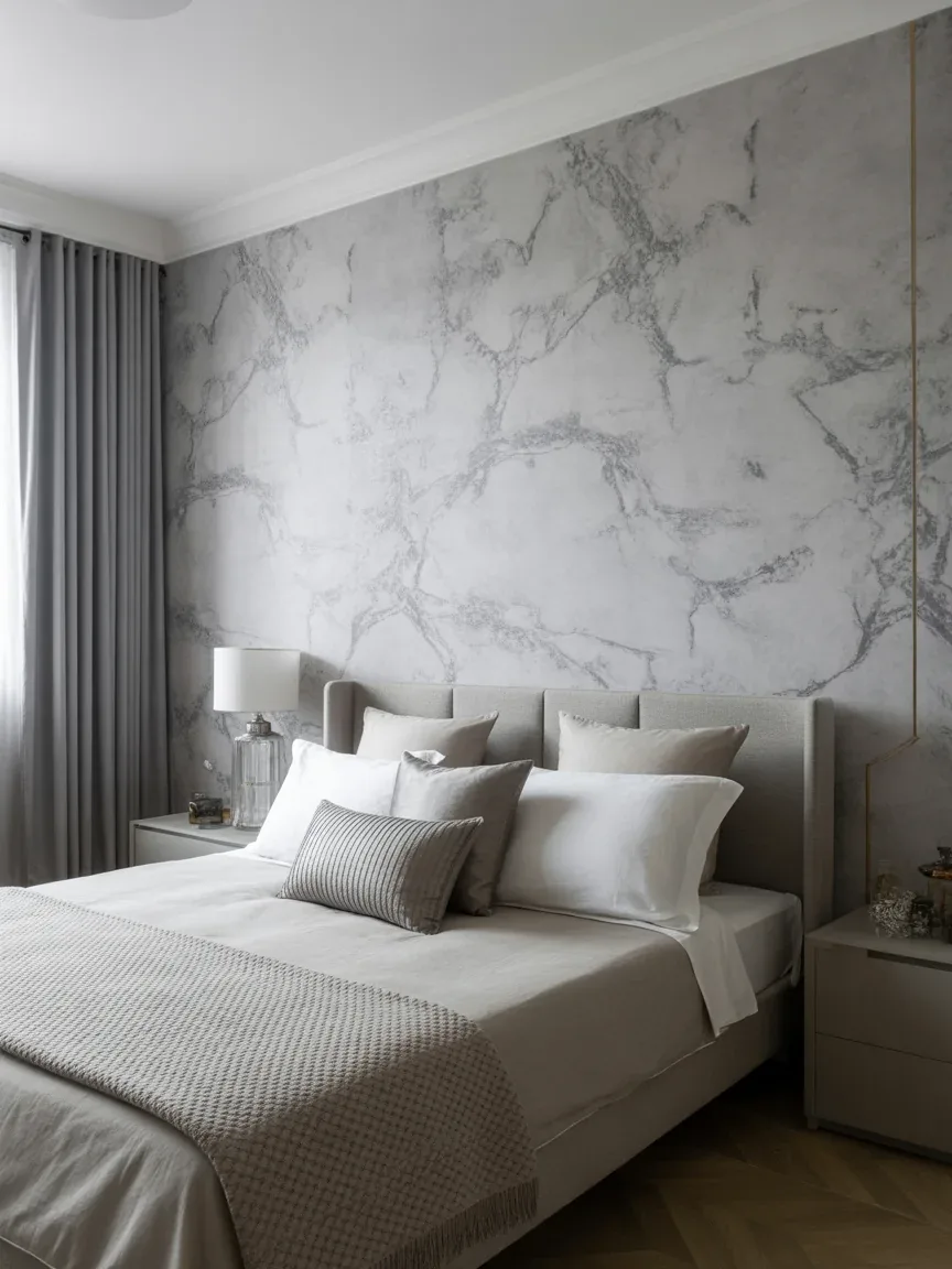 20. Soft Gray Elegance With Marble-Effect Wallpaper 20. Soft Gray Elegance With Marble-Effect Wallpaper