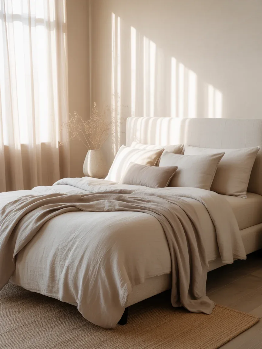 1. Soft Linen Sanctuary With Layered Neutrals 1. Soft Linen Sanctuary With Layered Neutrals