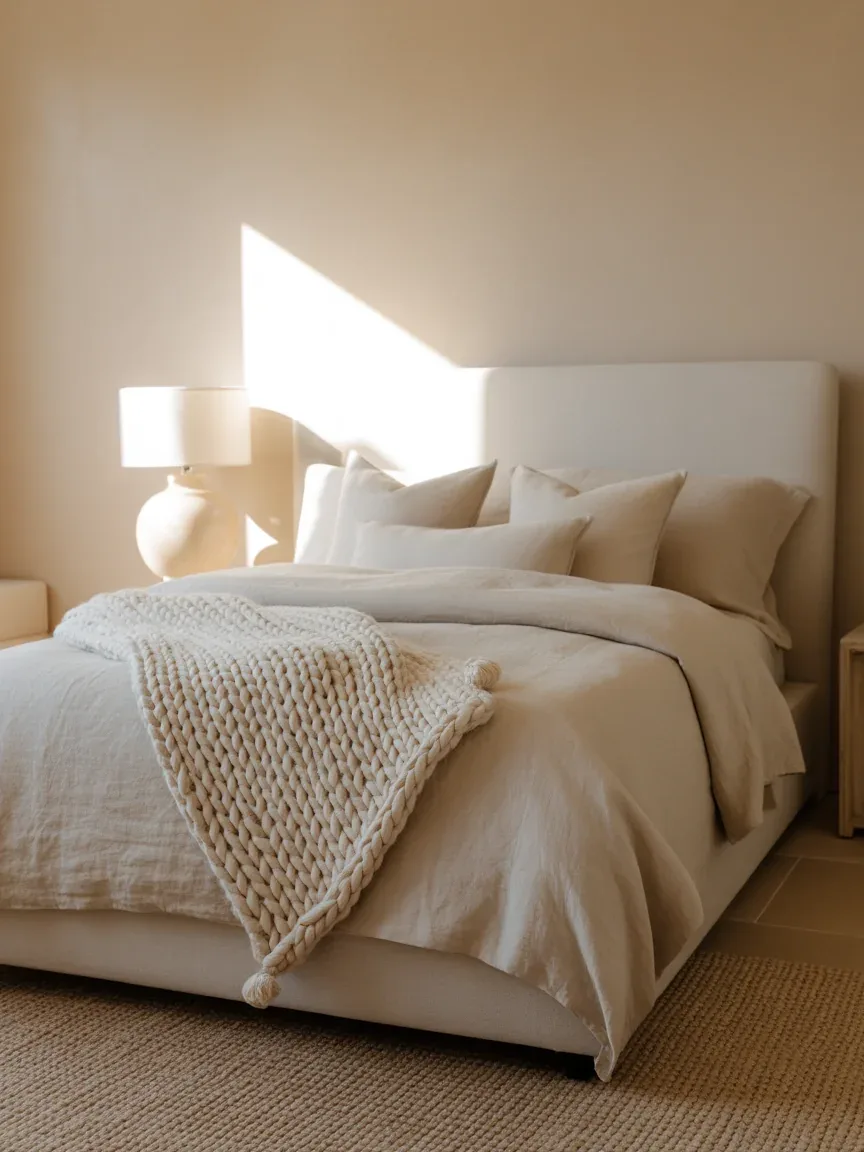 1. Soft Neutral Retreat With Layered Textures 1. Soft Neutral Retreat With Layered Textures