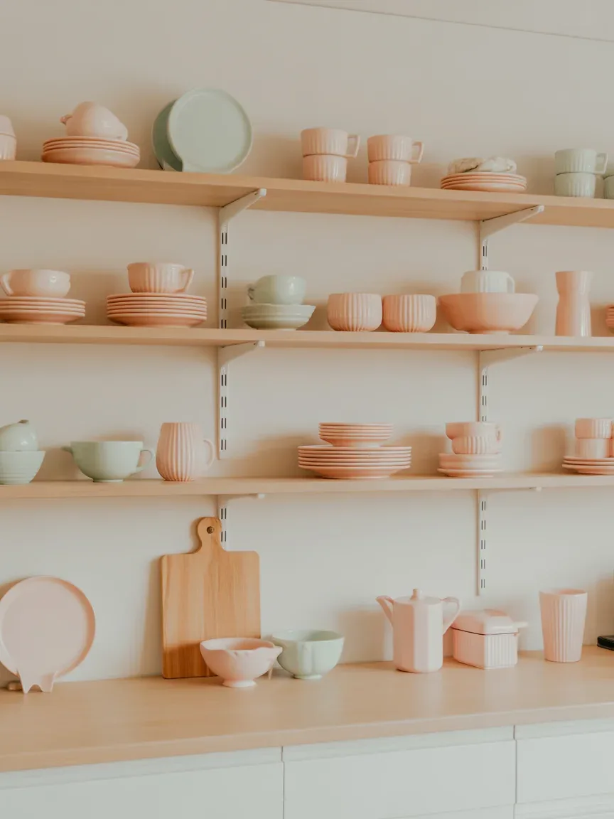 20. Soft Pastel Kitchen Shelves 20. Soft Pastel Kitchen Shelves