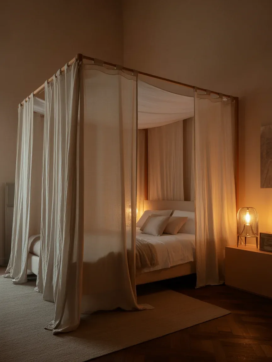 21. Soft Romantic Bedroom With Canopy Bed 21. Soft Romantic Bedroom With Canopy Bed