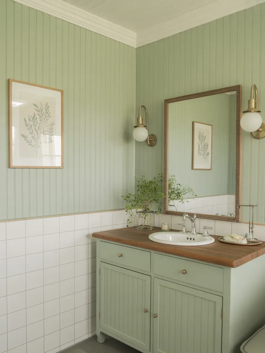 5. Soft Sage Cottage Farmhouse Bathroom 5. Soft Sage Cottage Farmhouse Bathroom