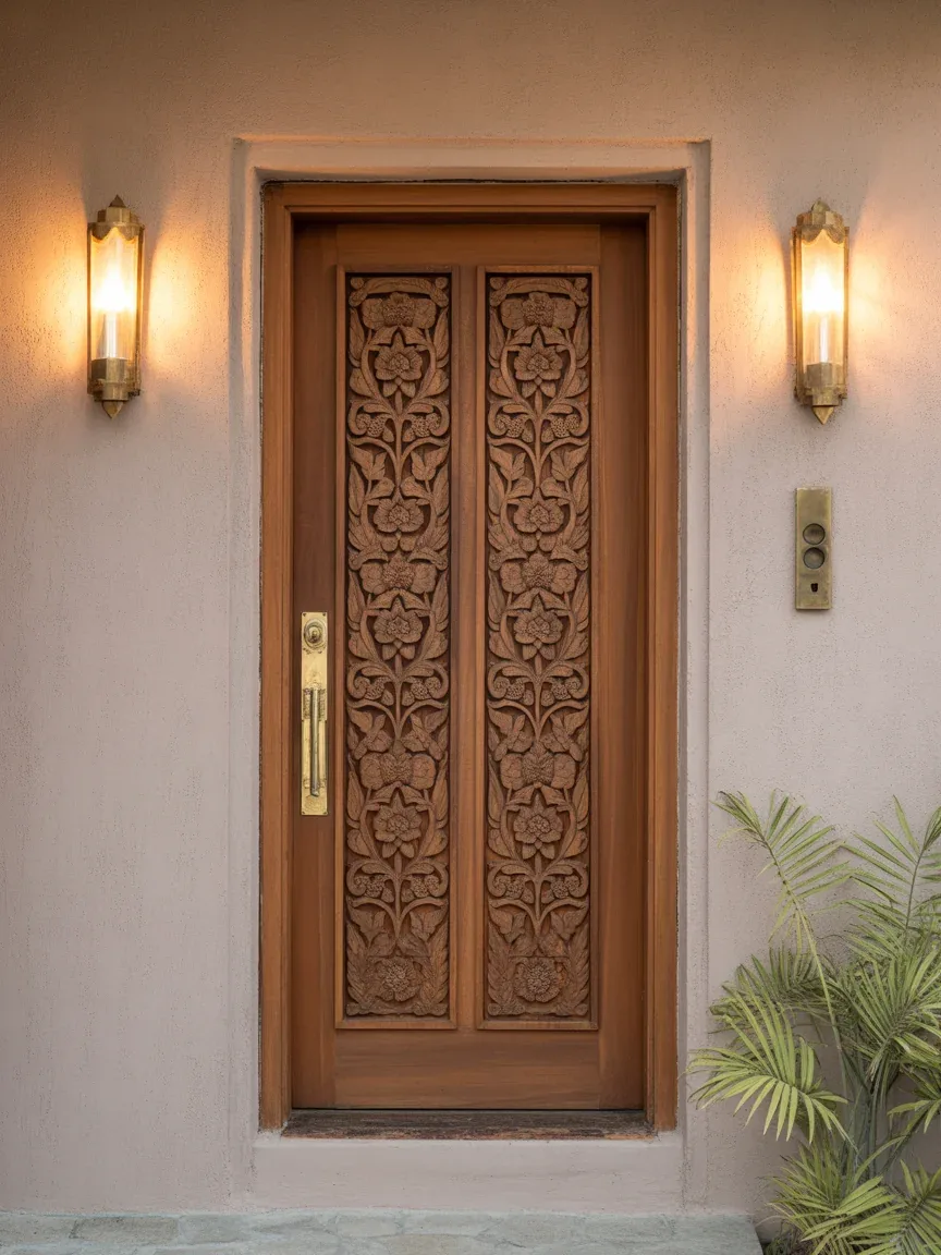 1. Solid Wood Statement Door With Carved Details 1. Solid Wood Statement Door With Carved Details