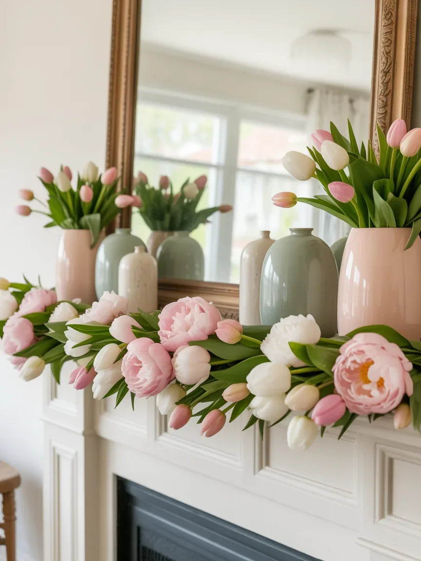 3. Spring Garden Mantel With Fresh Florals and Pastels 3. Spring Garden Mantel With Fresh Florals and Pastels
