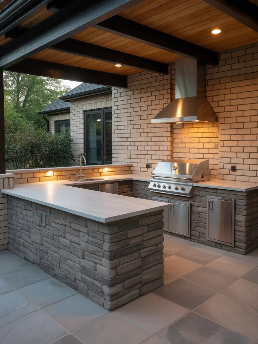 13. Stone Veneer Outdoor Kitchen 13. Stone Veneer Outdoor Kitchen