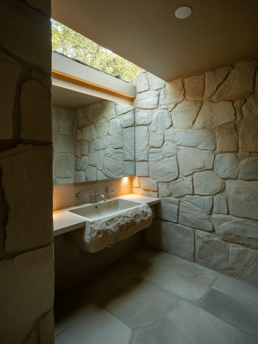 12. Stone-Led Bathroom With Organic Luxury