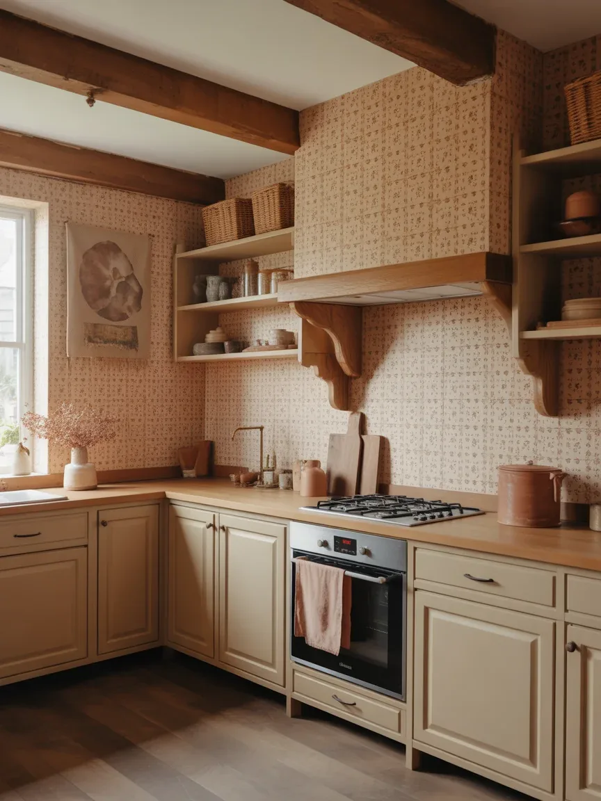 18. Terracotta Accent Farmhouse Kitchen Wallpaper 18. Terracotta Accent Farmhouse Kitchen Wallpaper