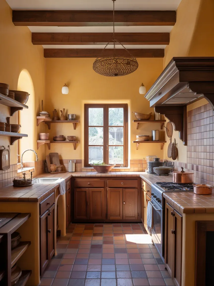 16. Terracotta and Wood Mediterranean Country Kitchen 16. Terracotta and Wood Mediterranean Country Kitchen